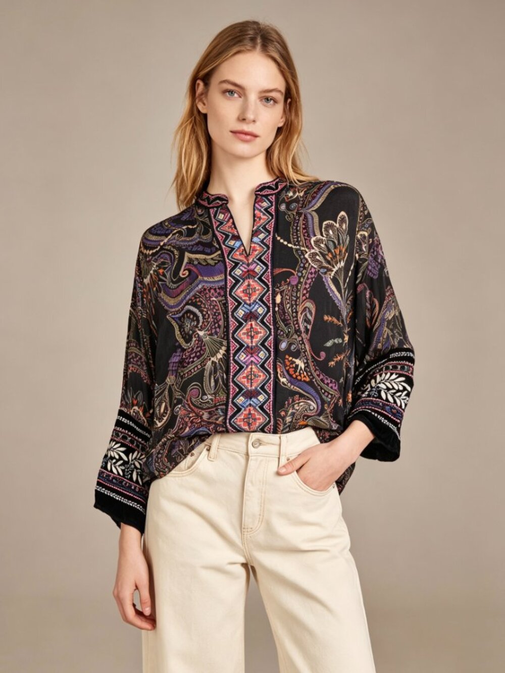 NWOT Johnny Was Velvet Mix Embroidered Floral Paris Shirt Blouse Size PXS